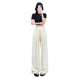 Pantalon large décontracté en satin de soie blanc haut de gamme pour femme, idéal pour l'été - Product Image 5