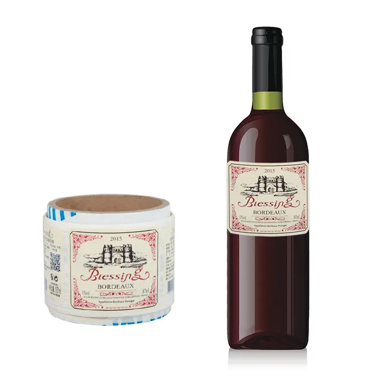 Custom Printing Plain Sticker Paper Label Roll Multi Size ODM Private Label Wine Bottles Wedding Wine Label Sticker