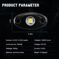 12V haute qualité 9 LED rouge bleu ambre blanc pur rock lumières pour camion 4X4 tout-terrain autres accessoires d'éclairage de voiture feux de sol de voiture