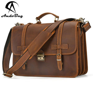 AndoBag Vintage 15-inch Computer Briefcase for Men Genuine Cowhide Business Handbag Crazy Horse Leather Shoulder Bag 1025 - Product Image 1