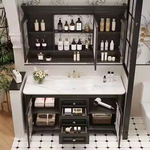Meuble-lavabo autoportant en bois massif 36-92 pouces avec vasque en céramique, style rétro français, miroir intelligent, pour <span class=keywords><strong>hôtels</strong></span> et villas, garantie 5 ans - Product Image 3