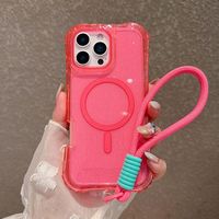 360 étui de téléphone magnétique pour iPhone pour Samsung pour Xiaomi Redmi pour Motorola 3in1 couverture mobile arrière à paillettes avec sangle de chaîne
