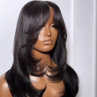Wig Rambut Asli Brazilian Layer Style 180% 5x5 Warna Coklat Muda dengan Lace Front dan Swiss Closure, Model Body Wave untuk Wanita Kulit Hitam