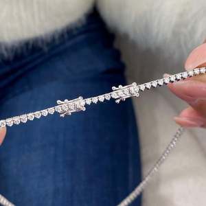 Collar de Cadena de Tenis de Plata de Ley 925 con Moissanita de Corte Redondo, Lujoso y Delicado, Regalo para Novia, Boda, Compromiso, Fiesta - Product Image 4