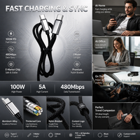 Câble adaptateur de charge rapide USB-C vers C 3A avec conducteur en cuivre pur et gaine tressée en nylon