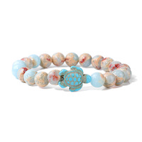 Bracelet ajustable élastique en pierre naturelle de 8 mm, tendance, turquoise, pour yoga et guérison, motif tortue de mer bleue, vente en gros