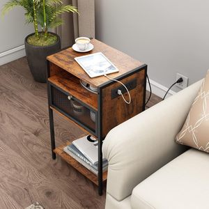 Mesita de noche con estación de carga, mesitas de noche con espacio de almacenamiento de 3 niveles y puerta, mesas auxiliares con puertos <span class=keywords><strong>USB</strong></span> y salidas para - Product Image 5