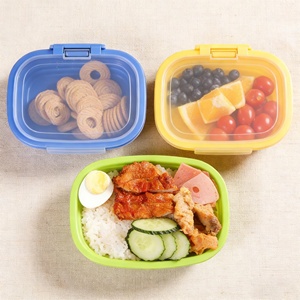 Boîte à lunch pour enfants compatible micro-ondes, récipient de stockage alimentaire en silicone, couvercle en plastique, anti-fuite, écologique, pliable, boîte bento - Product Image 5