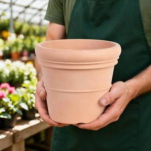 Grands pots <span class=keywords><strong>de</strong></span> <span class=keywords><strong>jardin</strong></span> en plastique ronds en PP anti-UV, finition <span class=keywords><strong>terre</strong></span> <span class=keywords><strong>cuite</strong></span>, robustes, empilables, 4 tailles, pour extérieur, avec drainage - Product Image 2