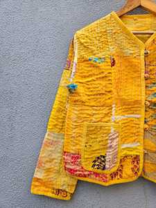 Best Hand Block Printed Floral Quilted Cotton <b>Jacket</b> <b>Lightweight</b> Quilted Ethnic with Button Front for <b>Women</b> Stylish Great Price - Product Image 5