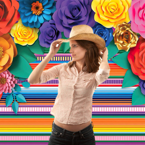 Sfondo a Righe per Festa a Tema Messicano, Decorazione per Fiesta Cinco De Mayo con Fiori di Carta - Product Image 2