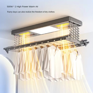 Giá phơi quần áo tự động gắn trần có đèn LED tích hợp, động cơ quạt, móc treo gấp gọn - Product Image 2