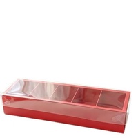 5 Grid Rectangular Foldable Red Paper Boxes with Clear PET Lids Packaging for Mini Cakes Bread Cookies Chocolate Pastry Dessert