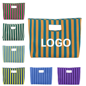 MOQ 50 pièces <span class=keywords><strong>Sac</strong></span> fourre-tout tricoté surdimensionné pour femme, rayé bleu-<span class=keywords><strong>vert</strong></span>, <span class=keywords><strong>sac</strong></span> de plage d'été, <span class=keywords><strong>sac</strong></span> à <span class=keywords><strong>main</strong></span> tissé grande capacité, tendance - Product Image 5
