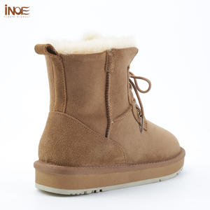 Conception femmes hiver cheville bottes de neige Double face en peau de mouton daim cuir doublure en peau de mouton Martin bottes antidérapant résistant à l'usure - Product Image 3