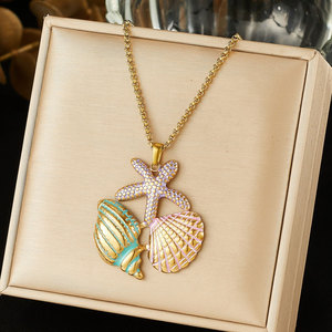 Summer Hawaiian Trendy Pendant Necklaces 316L Stainless Steel Jewelry 14k 18k Pvd Gold Plated Sea Seashell Necklace for Women - Product Image 1