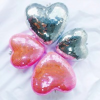 Vente en gros de grandes boules disco en forme de cœur, en verre miroir argenté rose vif, pour mariage, enterrement de vie de jeune fille, décoration de fête des années 70, en vrac