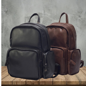 Men's Business Casual <b>Backpack</b> 42cm H 28cm L 16cm Thick Genuine Leather Laptop Bag For Travel Youth Solid Color - Product Image 5