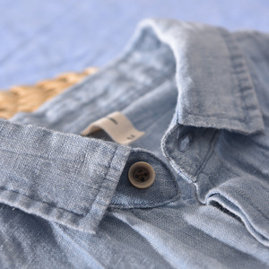 <span class=keywords><strong>Camicia</strong></span> da <span class=keywords><strong>uomo</strong></span> premium in <span class=keywords><strong>lino</strong></span> e cotone, casual, estiva, stile giapponese, tinta unita grigio azzurro, con bottoni, di alta qualità - Product Image 3