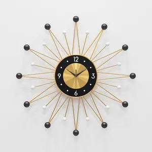 円形サンバースト手作り金属壁アート時計家の装飾のための人気の金属壁時計