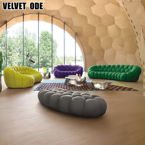 Juego de Sofás Roche Bobois para Sala de Estar, Diseño Moderno de Fútbol Francés, Tapizado en Tela, Diseño de Burbujas Naranjas - Product Image 3