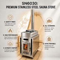 Poêle à sauna au bois portable pour l'extérieur, chauffage de camping, construction en acier carbone à double paroi avec kit de cheminée longue