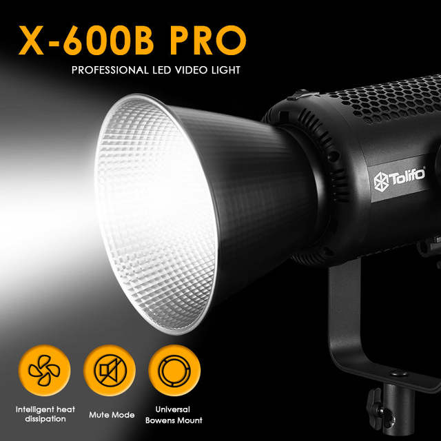 Tolifo X-600B PRO 540W AC180-240V Bi-color LED COB Video Light for Film Broadcast Livestream Studio Photography Lighting