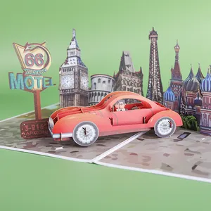 カスタムの新しいデザインの赤い車のレーザーカット旅行記念3Dポップアップカード