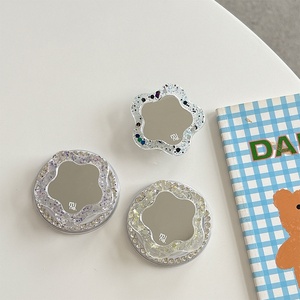 Penyangga Ponsel Magnetik Berhiaskan Rhinestone - Perekat Bunga Berkilau Cermin Mewah Cincin Teleskopik Penyangga Ponsel - Product Image 4