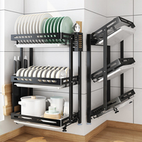 Support de rangement noir pliable à 3 niveaux en acier inoxydable pour la cuisine Porte-couteau à découper étagère à baguettes