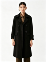 Manteau Classique pour Femme, Tendance, Double Boutonnage, Automne, Élégant, Long, Décontracté, Ceinture, Couleur Unie, Laine Cachemire, Manteau en Cachemire pour Femme