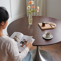 Table à manger moderne Tulip 6 places, base en acier inoxydable 304 brossé, plateau en placage de bois, style compact pour la maison, appartement, style nordique rétro