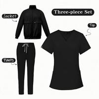 Ensemble uniforme médical unisexe 3-en-1 de haute qualité : veste zippée, haut à col en V et pantalon pour personnel hospitalier