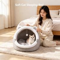 Nouveau lit pour chat Jiji amovible toutes saisons en coton PP, design lapin semi-fermé, rose, pour garder au chaud
