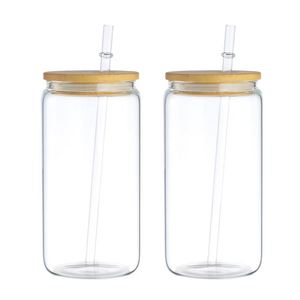 Vaso de Vidrio Transparente de 16 oz con Logotipo Personalizado, Vaso Tipo Mason Jar con Tapa de Bambú y Pajita para Regalos Empresariales, MOQ Bajo - Product Image 2