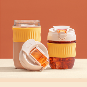 Bán Hot 500ml bán buôn tùy chỉnh Silicone tay áo nước uống rõ ràng Glass cup với rơm và nắp Tumbler chai - Product Image 4