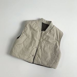 Nouvelle collection hiver : Gilet réversible épais pour enfants, garçons et filles, motif écossais, sous-vêtement chaud, vêtements élégants pour enfants - Product Image 6