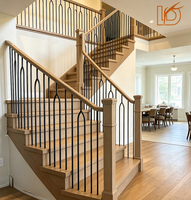 Balustrade en fer forgé noir de 1/2 po, design moderne, en forme de U, ovale, carrée fendue, pour rampe d'escalier intérieure en bois