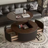 Table basse ronde moderne avec plateau relevable, table de salon avec tiroir de rangement et compartiment caché