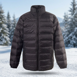 Veste matelassée noire pour homme, col montant, fermeture éclair, coupe-vent, légère, manteau d'hiver - Product Image 2