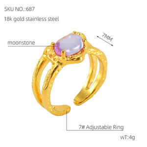 Anillos abiertos ajustables de acero inoxidable de oro de 18 quilates, diamantes de imitación artificiales, piedra lunar, personalidad, circón, anillos de dedo ajustables para mujer - Product Image 5