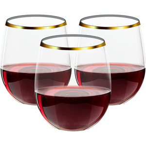 Verres à vin en plastique personnalisés de 9 oz en forme d'œuf, jetables, réutilisables, incassables avec bordure dorée pour fêtes et mariages - Product Image 1