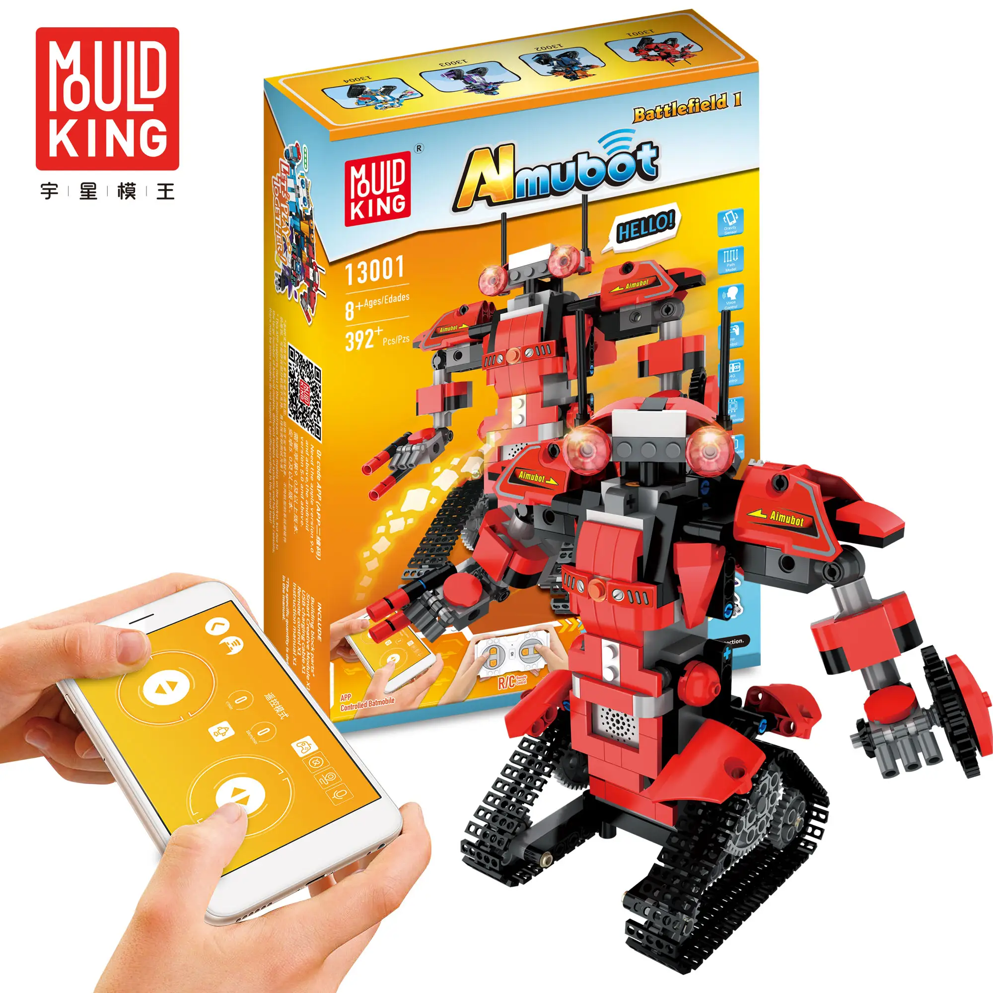 392 pcs smart robot series red plastic RC robot electric bricks toy building blocks