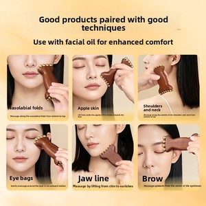 Masseur facial en bois <span class=keywords><strong>de</strong></span> santal doré avec perles en laiton doré pour lifting du visage, joues, ligne <span class=keywords><strong>de</strong></span> la mâchoire et rides nasolabiales - Product Image 5