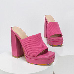 New Styles Chaussures Femme Platform Thick <b>Heels</b> Knitted Shoes 35-42 Size Fashion Slippers for Women - Product Image 3