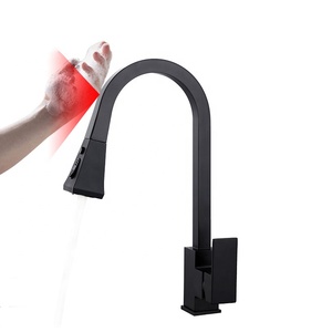 New Smart Automatic Sensor Matte Black Brass Deck-mounted <strong>Square</strong> Pull Out Kitchen Sink Faucet Cold Hot Water Mixer <strong>Tap</strong> XR1123 - Product Image 1