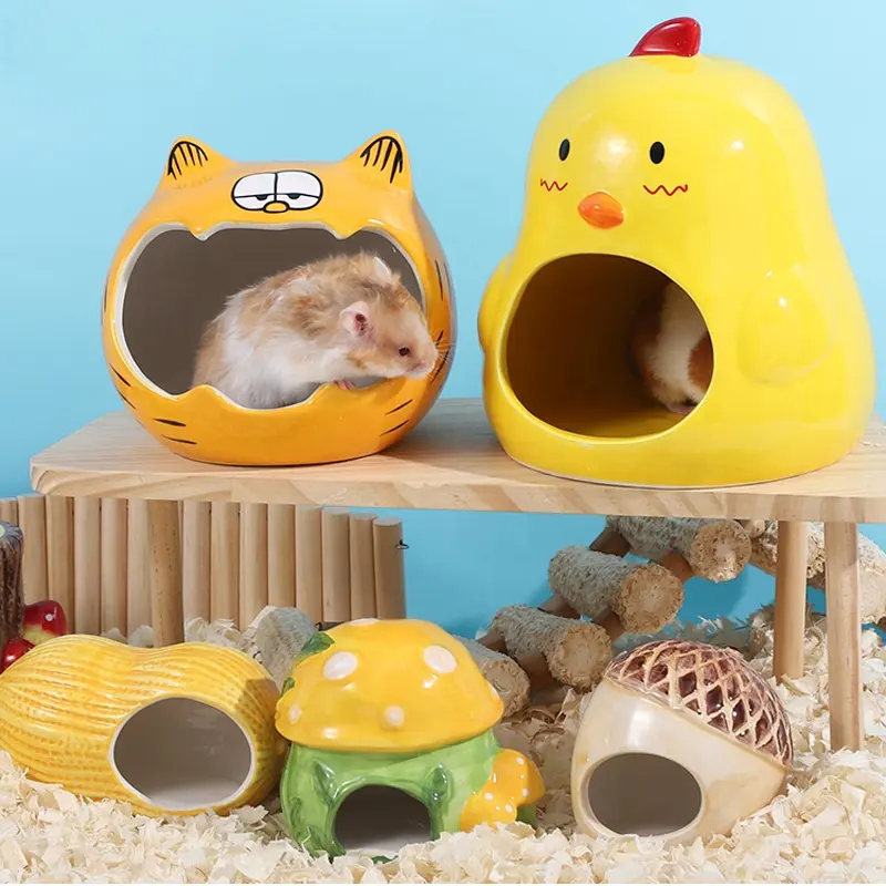 Estate popolare Design ceramica piccolo animale domestico criceto giocattoli criceto nido di ceramica fungo casa con Multi disegni