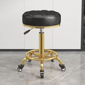 Gold Frame Barber <b>Stool</b> Hydraulic Rolling Salon Chair Adjustable Knee Pin <b>Seat</b> for Barber Shop - Product Image 1