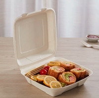 Boîte à bagasse à clapet 100% compostable personnalisée 9*6 pouces Récipient alimentaire à clapet biodégradable jetable