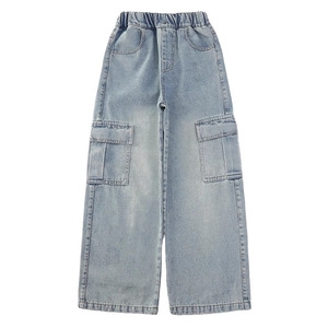 Pantaloni Casual Lunghi per Ragazze 2-10 Anni, <span class=keywords><strong>Jeans</strong></span> a Vita Elastica, Gamba Larga, Pantaloni in Denim per Bambine - Product Image 5